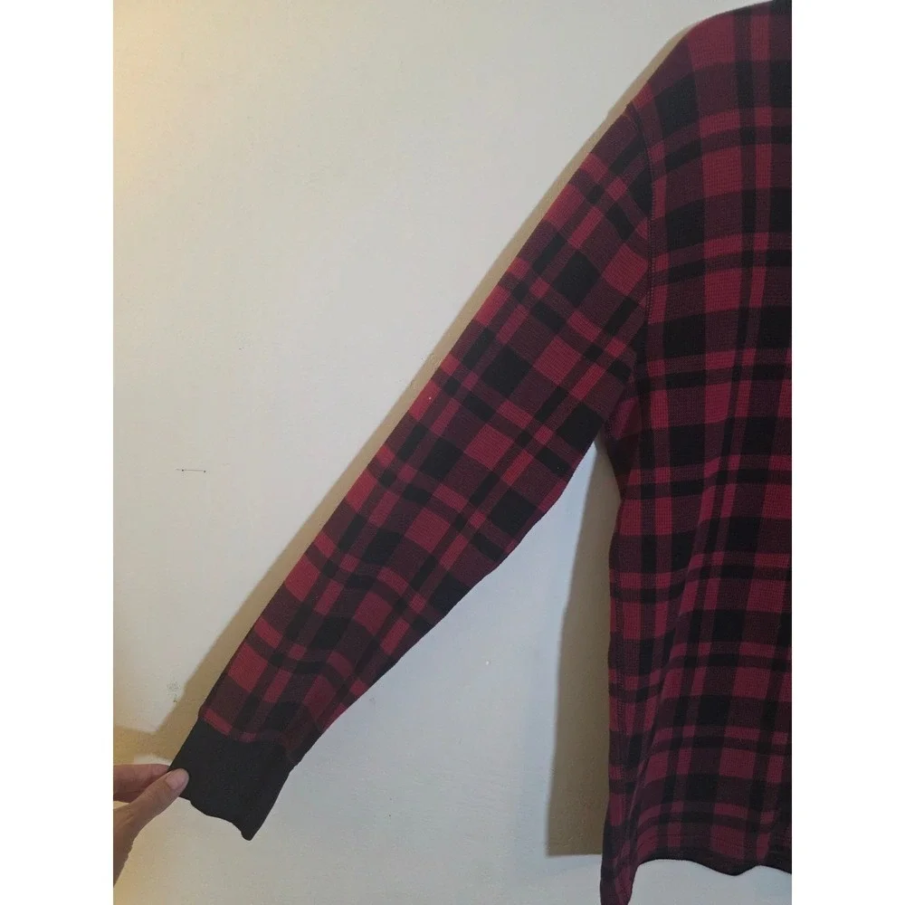 Polo Ralph Lauren Mens XL Red Black Buffalo Plaid Waffle‎ Knit Thermal Shirt